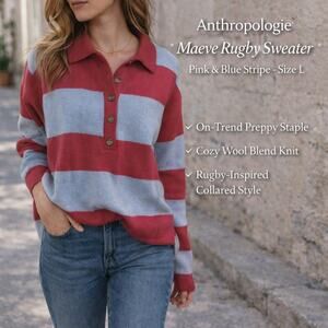Maeve Anthropologie Rugby Sweater Wool Stripe Long Sleeve Preppy Heritage